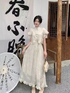 中国风高级感套装裙女夏2024新款新中式盘扣上衣刺绣半身裙两件套