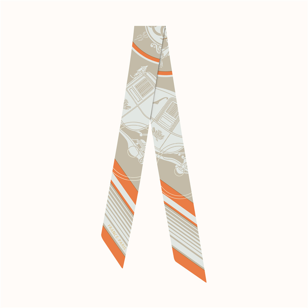 杭禾绸庄条纹马车欧美小领巾职场空姐气质窄条丝巾系马尾飘带围巾