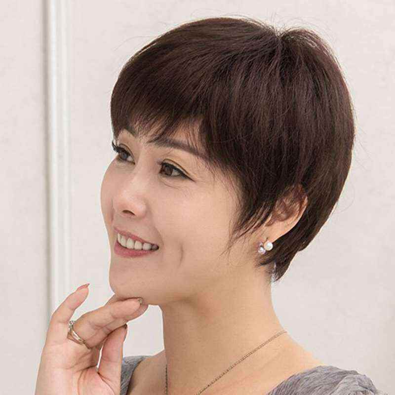 高档女发女士短发中老年假发真发短直发卷发老年人化疗送妈妈假发