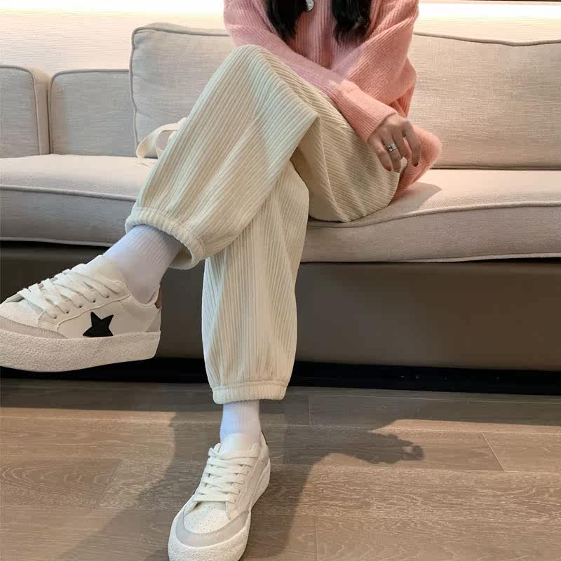卫裤女冬加绒运动裤秋冬季宽松束脚加厚雪尼尔女裤休闲灯芯绒裤子
