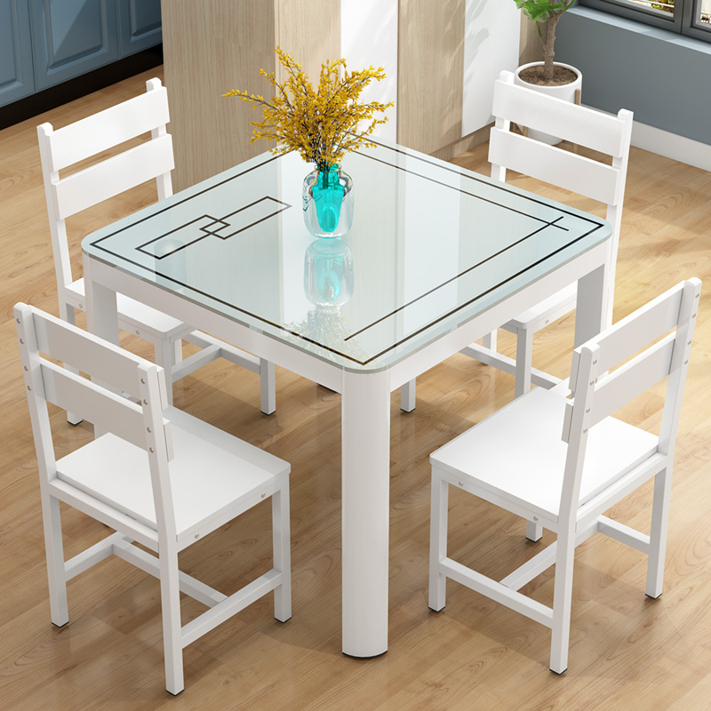 钢化玻璃四方桌子简约餐桌椅组合小户型家用经济奶茶店正方形饭桌