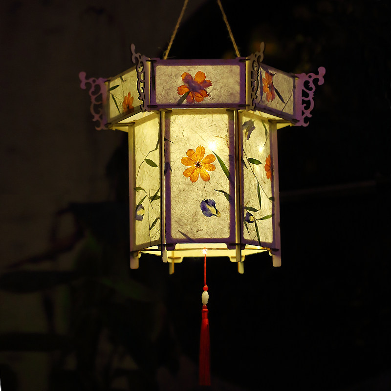 创意新年元宵节古风灯笼diy手工材料制作汉服手提宫灯花草纸花灯
