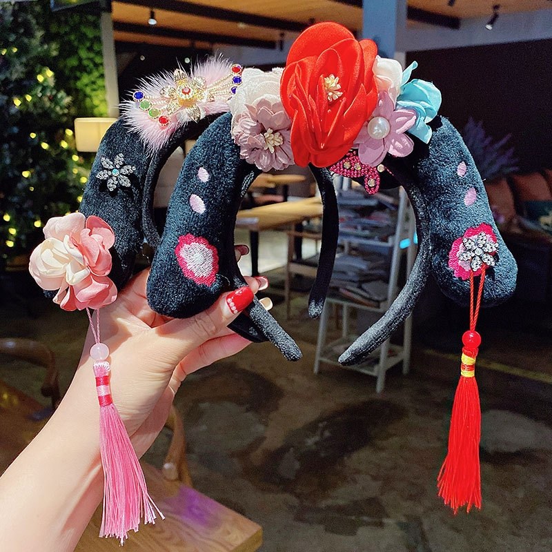 中国风格格发箍古代女唐装汉服女孩流苏头饰发饰满族宫廷女童头箍