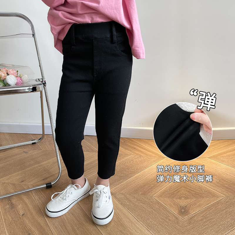 女童修身黑色高弹魔术裤2022春新款儿童韩版外穿小脚打底裤童裤