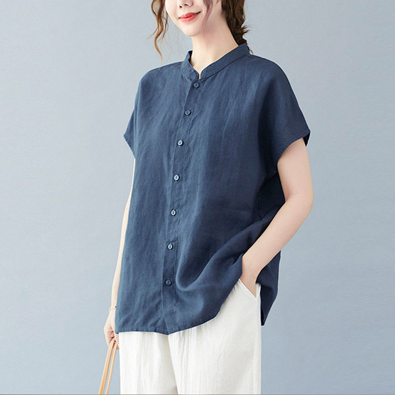 81中老年女装新款夏装短袖衬衫棉麻妈妈装亚麻t恤加肥加大码上衣服已