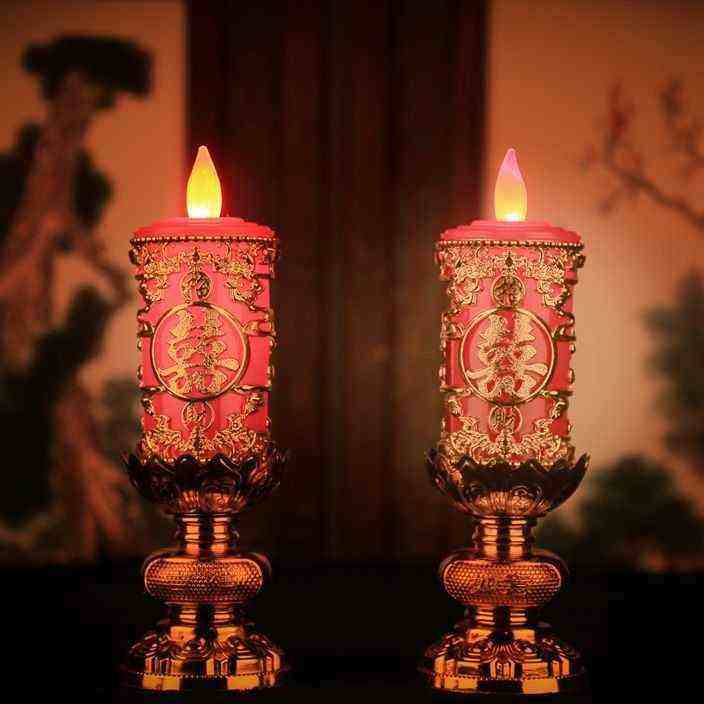 腊竹灯结婚龙凤蜡烛一对无烟led电子喜字蜡烛灯婚礼婚房布置台婚