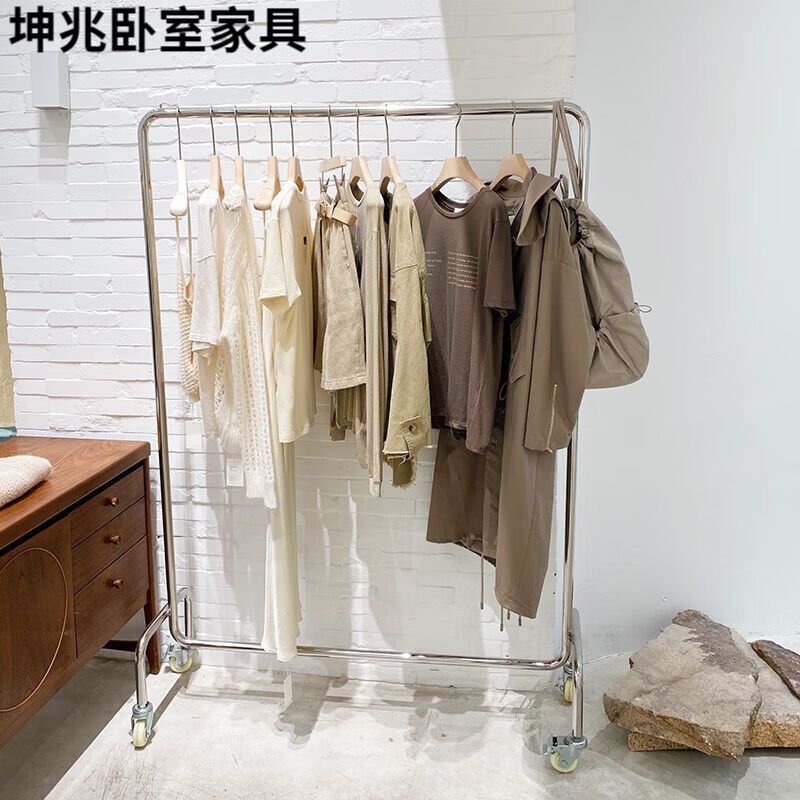 出写服装店展示架女装店不锈钢货架衣服架子落地式移动挂衣杆银色