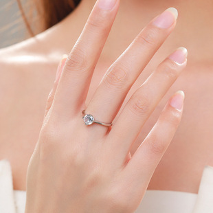 S925银戒指女小众设计ins风简约四爪仿真钻戒闭口指环