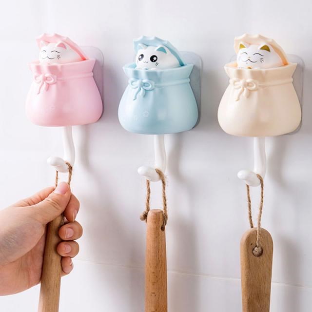 Cute Cat Strong Sticky Hooks 适用于 Hanging Keys Coats Bag W