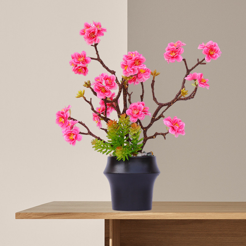 桃花仿真花客厅摆件餐桌高档樱花枝插花盆栽新款装饰摆设假花花艺