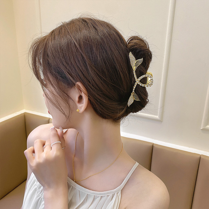 韩国珍珠双鱼尾头发大号抓夹后脑勺女高级感发夹鲨鱼夹子发卡头饰