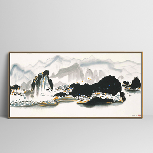 山水风景 中式国风印刷喷绘挂画客厅卧室餐厅背景装饰画有框壁画