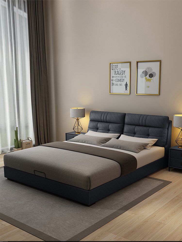 林氏木业免洗科技布床实木北欧布艺床现代简约小户型主卧婚床轻奢