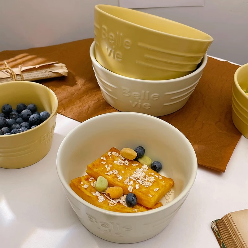 ins韩国风鹅黄色陶瓷碗早餐麦片小碗超好看的沙拉水果酸奶甜品碗