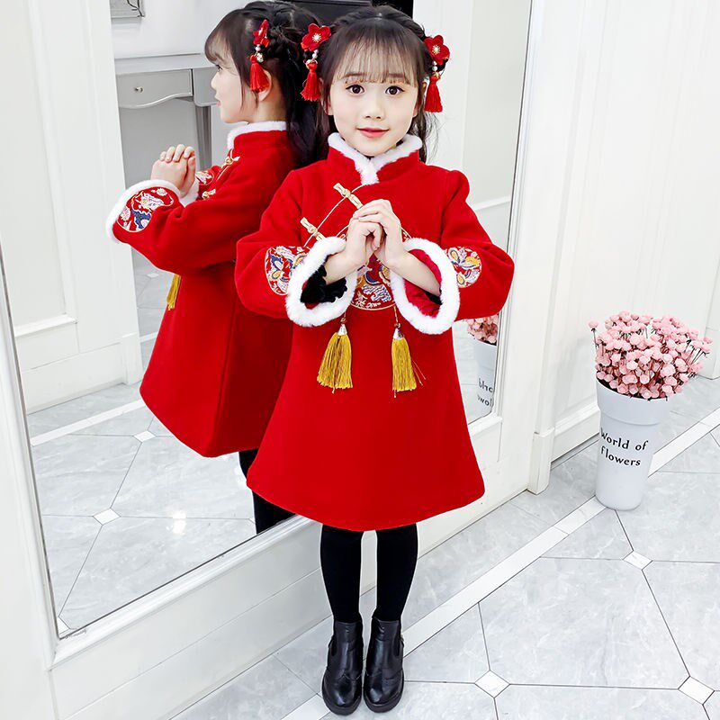 女童拜年服宝宝儿童过年服2021新款中国风新年装旗袍唐装冬装汉服