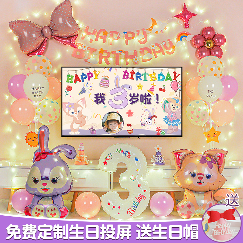 星黛露气球宝宝主题儿童生日场景布置装饰品女孩派对2周岁背景墙