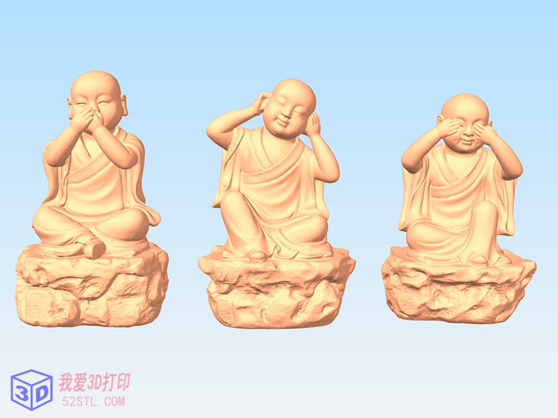 小和尚三勿摆件勿语勿听勿看3d打印模型stl设计素材