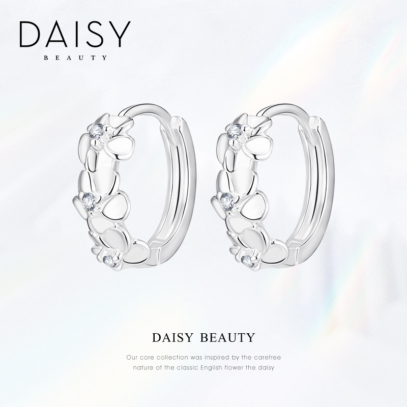 DAISY BEAUTY简约樱花耳扣S925银锆石花朵小众时尚耳扣女