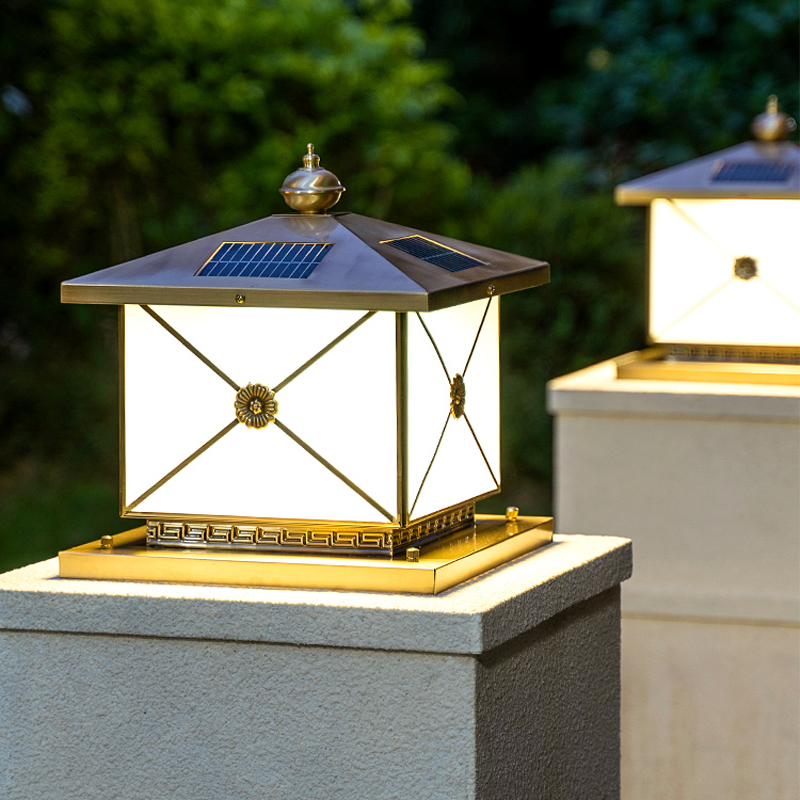 太阳能户外全铜柱头灯花园别墅庭院柱子灯围墙灯围栏入户大门灯
