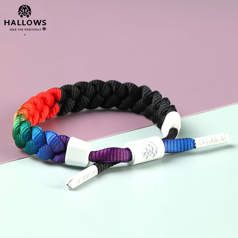 hallows星空小狮子rainbow彩虹限定手链黑色时尚情侣款男编织手绳