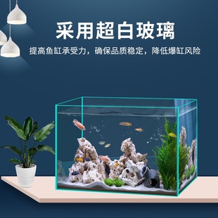 超白玻璃鱼缸小型客厅观赏小鱼造景水培植物乌龟家用方缸生态缸