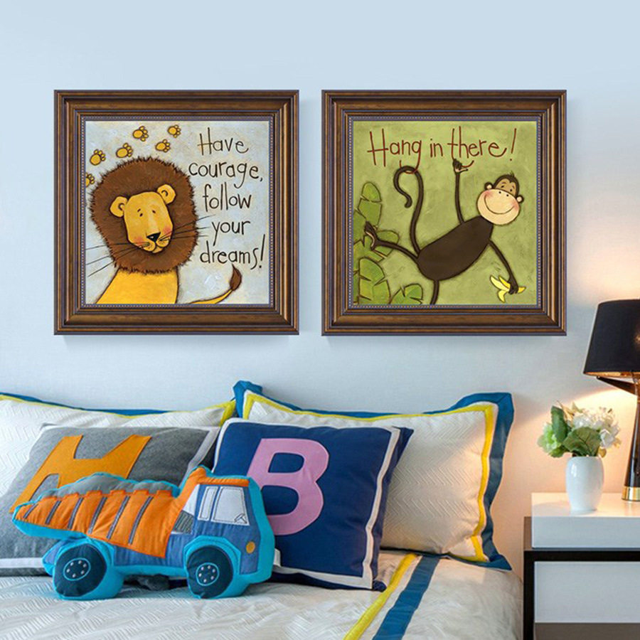 (今日10折)现代简约美式男孩儿童房挂画女孩床头背景动物墙画卧室装饰