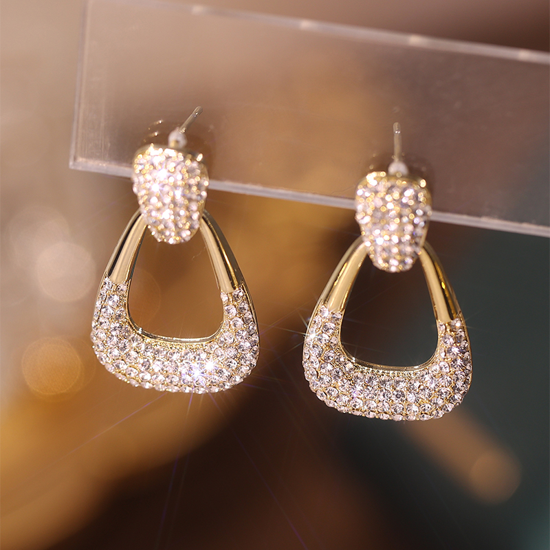 耳饰女夏天带钻高级感港风方形夸张耳坠轻奢精致银针小众设计耳坠