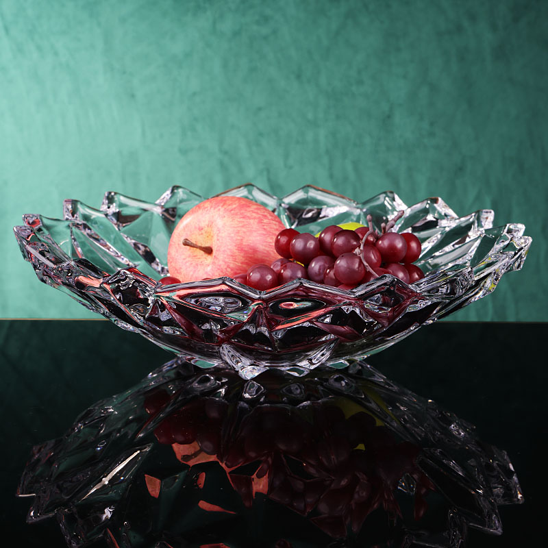 现代创意水晶玻璃果盘轻奢家用客厅茶几简约水果盘时尚大号糖果盘