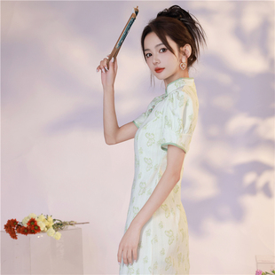 新中式国风改良日常旗袍小个子150cm显高短款女夏季小清新年轻款
