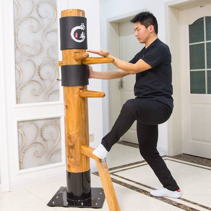 武术器材木人桩咏春拳吸盘式家用训练儿童桩原木实木立式双人木桩