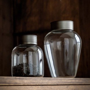 锡合金玻璃茶叶罐密封小号茶盒茶仓食品收纳透明随身家用茶具