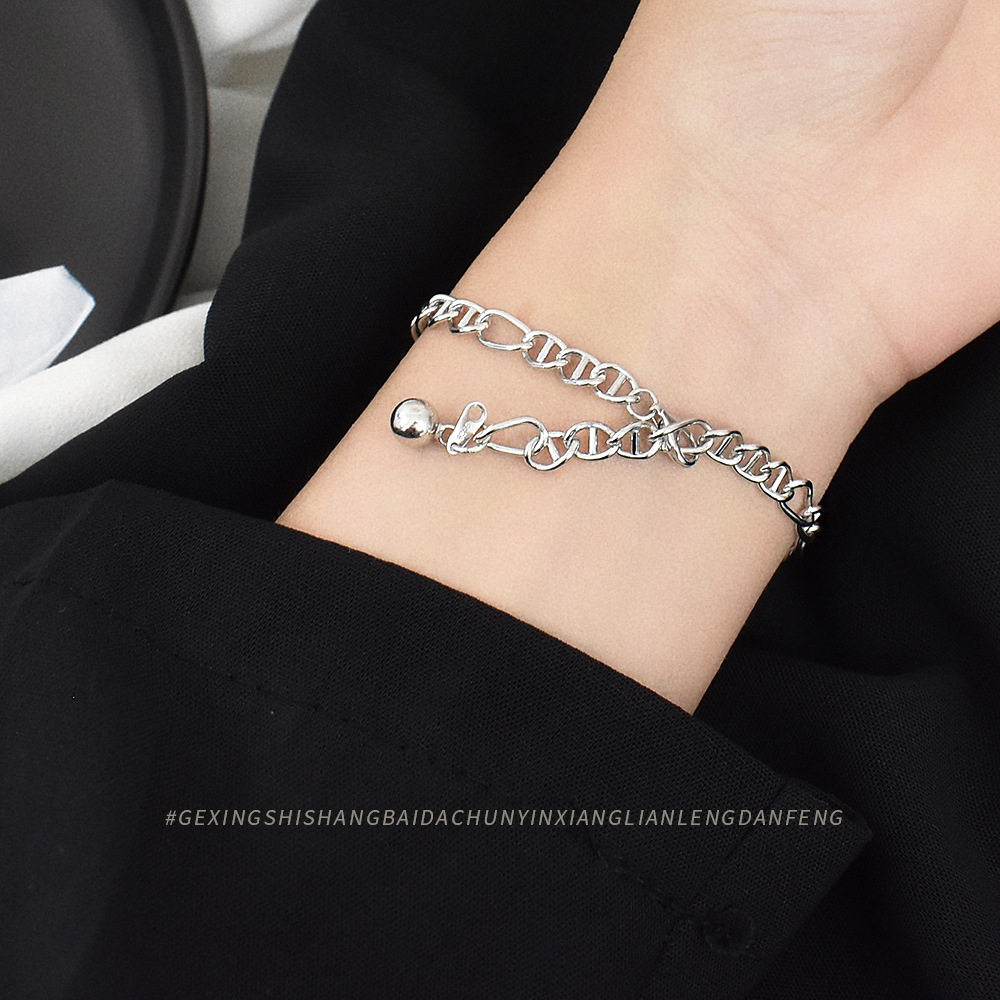 个性圆珠链条重工手链s925纯银手链ins气质女款轻奢风网红手饰