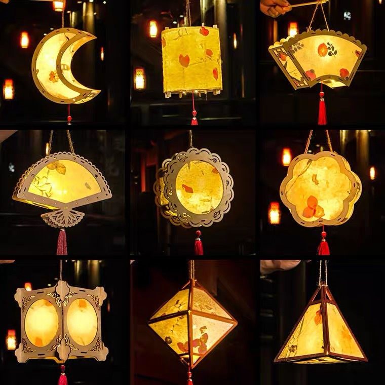 中秋节创意花草纸diy手工灯笼材料包幼儿园儿童手提宫灯古风花灯