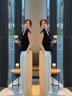 2024新款夏装搭配一整套时尚女高级洋气韩系V领无袖T恤上衣阔腿裤