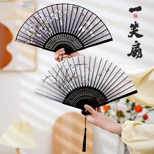 扇子折扇古风女式中国风新中式汉服道具随身迷你黑6寸马面裙扇子