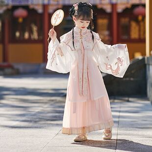 亲子装春夏汉服女童明制套装中国风表演儿童演出服长袖拜年服