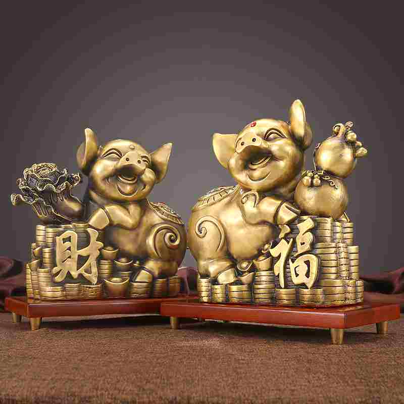 新款包邮纯铜招财金猪摆件发财富贵猪一对生肖金猪家居客厅酒柜全