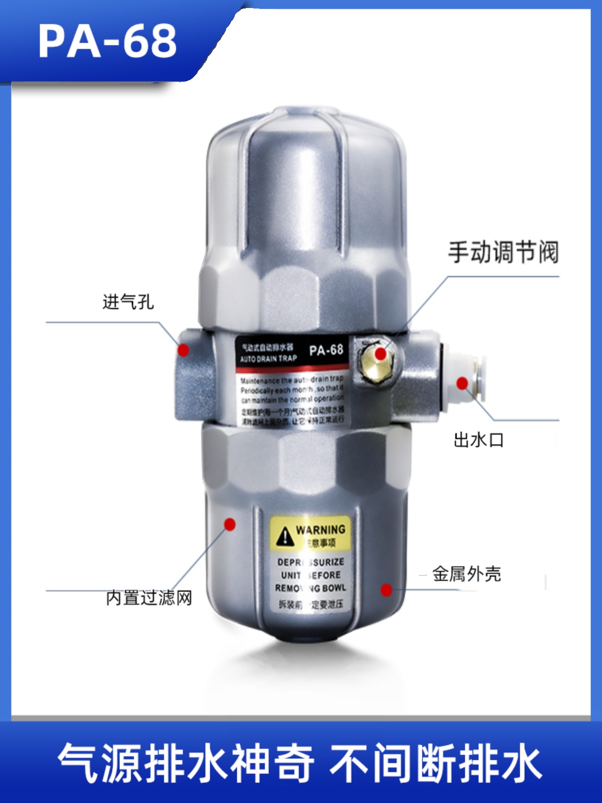 HAD20B空压机自动排水器PA68干燥机电子放水阀大排量零气损耗SA6D