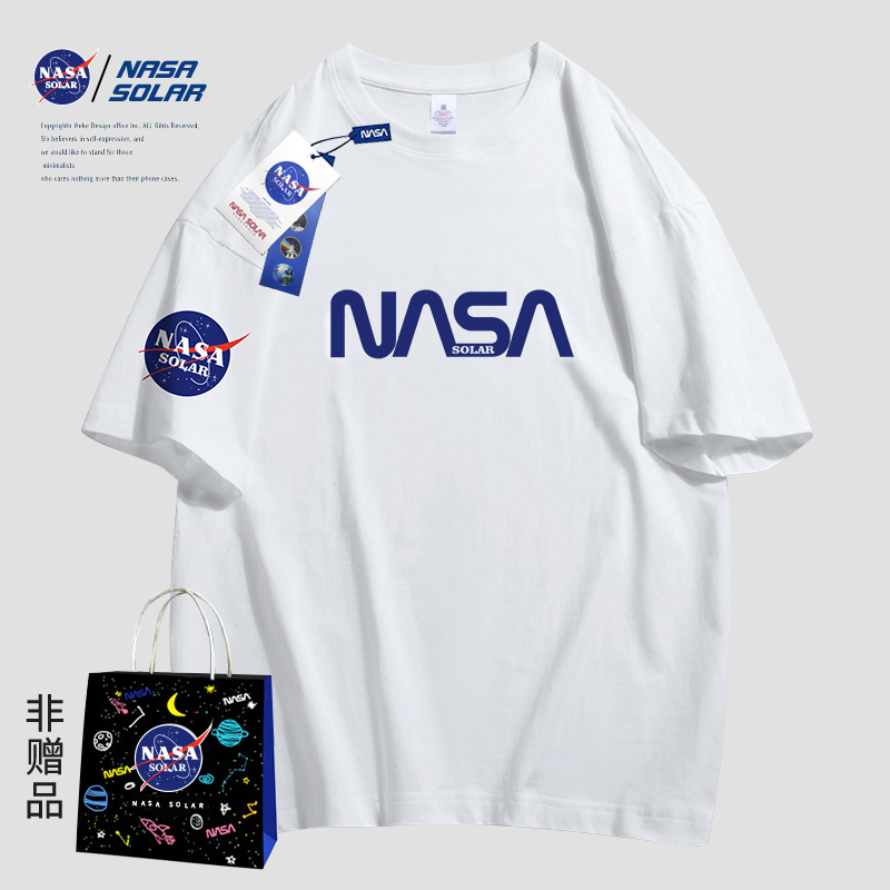 NASA SOLAR联名款2022夏季情侣纯棉潮牌圆领短袖T恤男女上衣宽松