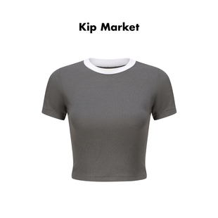 Kip Market 24SS美式Soft罗纹圆领休闲百搭修身正肩纯棉短袖T恤女