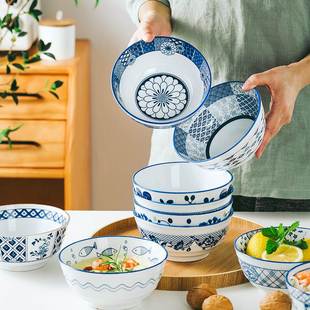 景德镇陶瓷碗单个6英寸大碗面碗 创意个性釉下彩家用碗拉面碗餐具