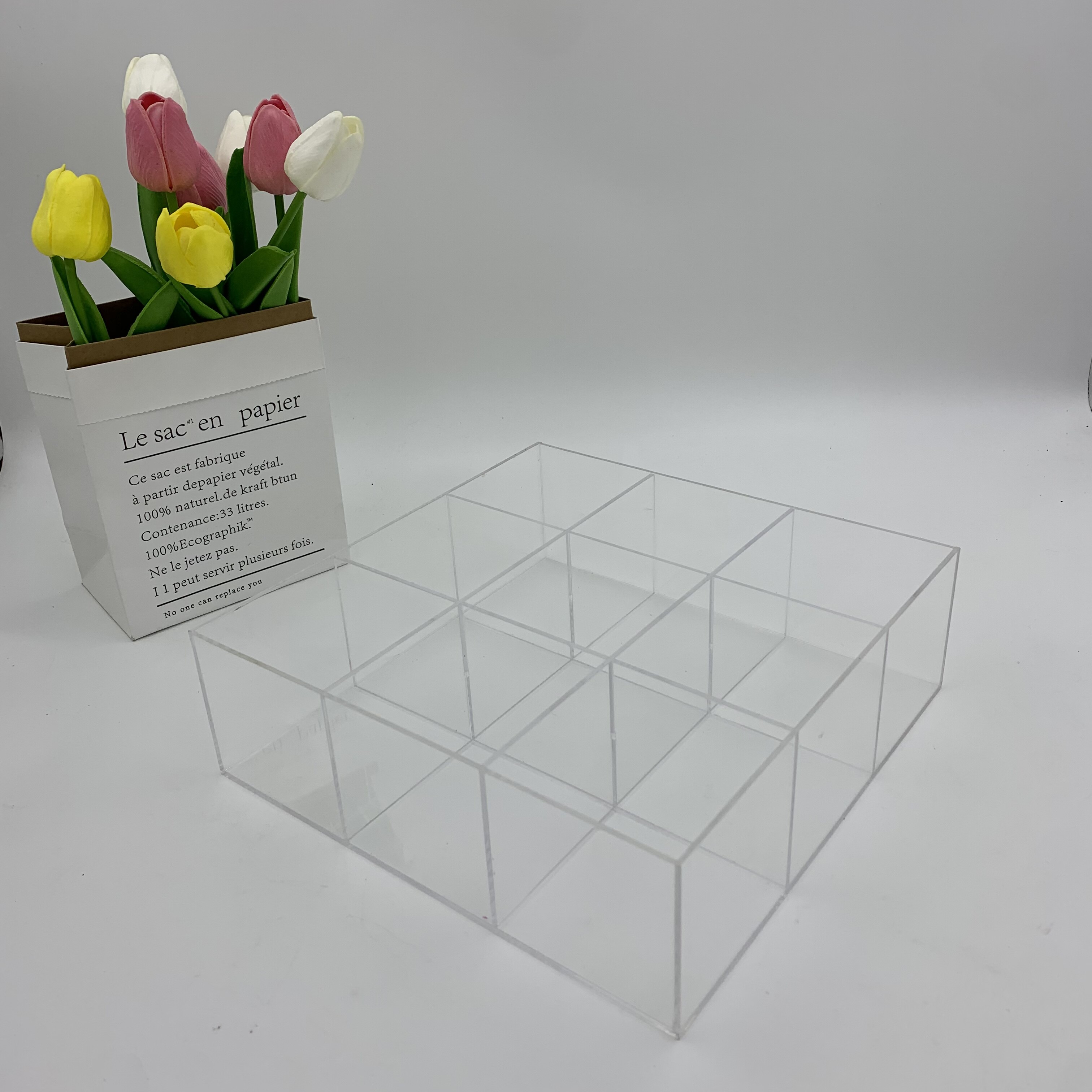 亚克力九宫格收纳盒透明格子展示盒印章珠子分格盘耳钉饰品盒带盖