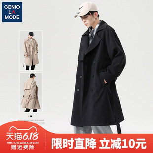 GENIOLAMODE韩版潮流风衣男大衣春秋季中长款双排扣外套男士衣服