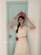 爱西里夏季新款法式复古气质优雅V领镂空蕾丝短袖长款百搭连衣裙