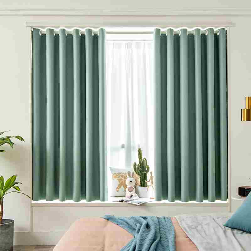 新款拼接拼色窗帘布成品飘窗免打孔安装卧室阳台半截2米小短帘 榻