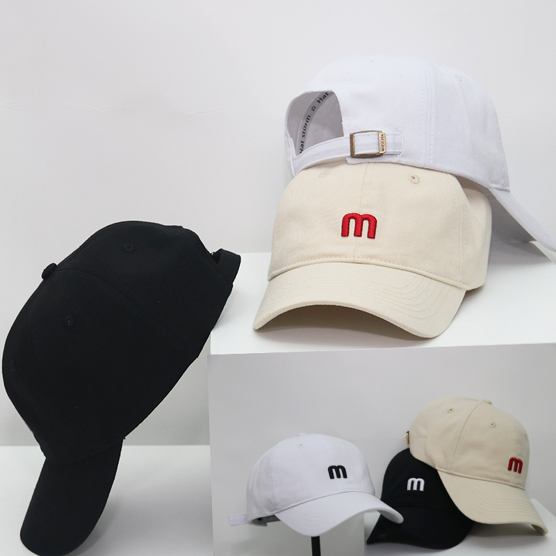 韩版m小标刺绣棒球帽子硬顶可调节软顶时尚鸭舌帽弯檐情侣遮阳帽