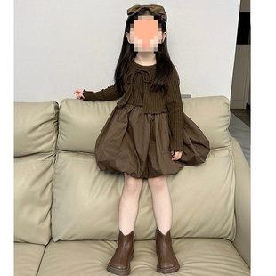 可批速发现货女童连衣裙套装秋季2024新款小女孩韩版针织开衫花苞