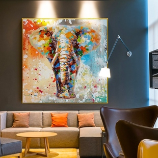 网红纯手绘油画卧室大象客厅装饰画现代简约北欧风格餐厅玄关挂画