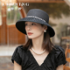 夏季编织防晒草帽女款海边时尚度假遮阳帽法式黑色优雅灯罩式草帽