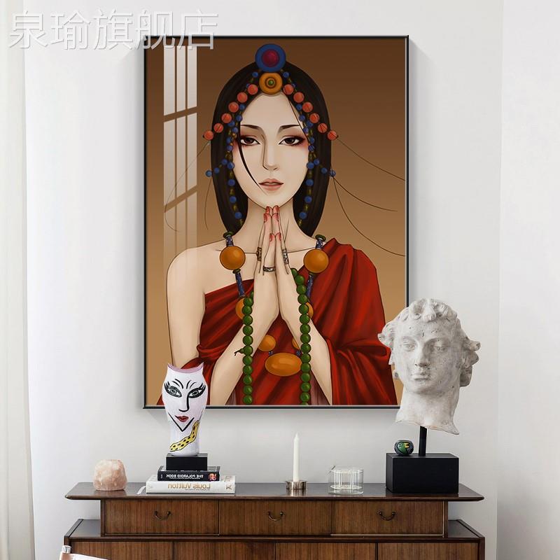 网红网红西藏少入户玄关现女代装饰画藏族美女油画走人廊过道女孩